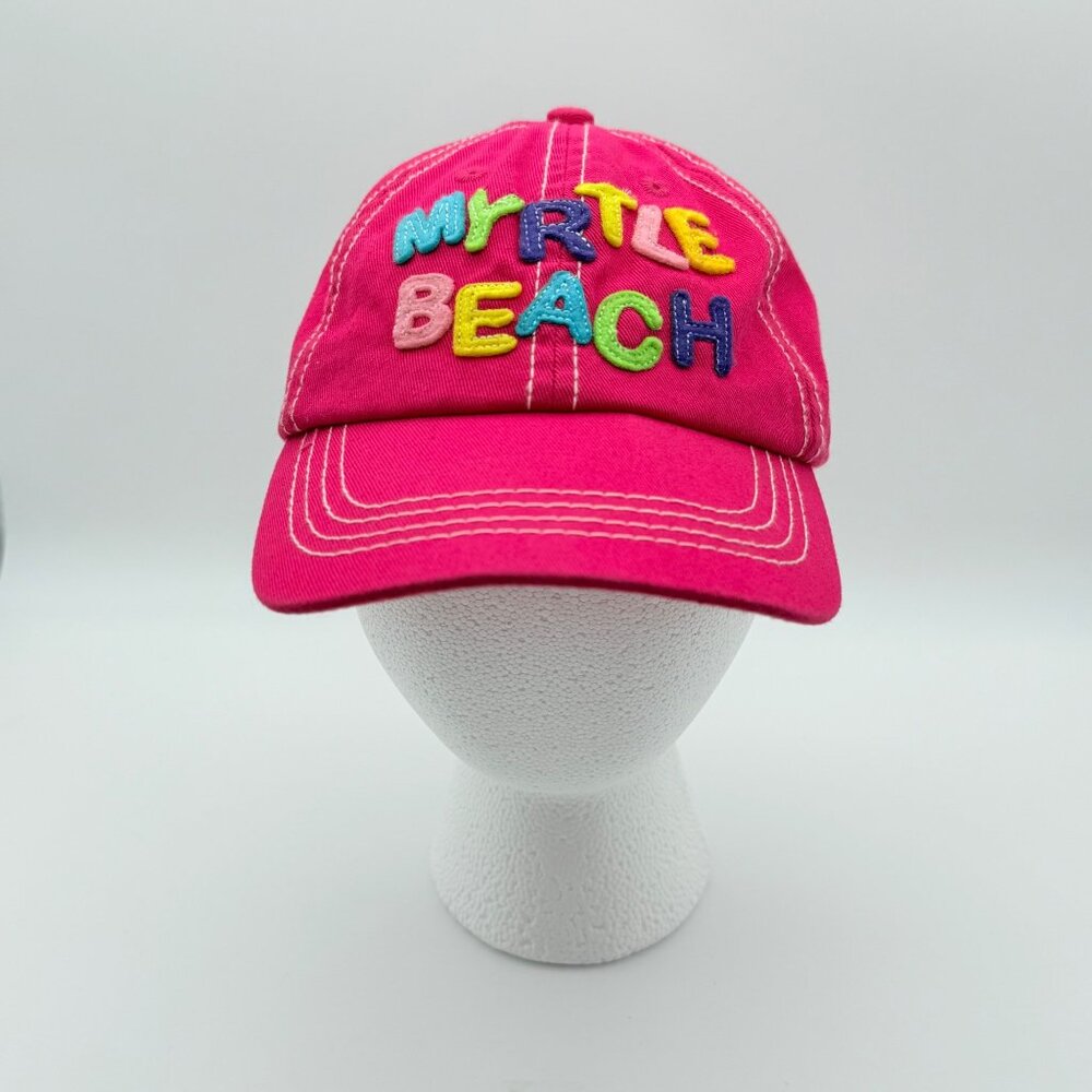 Myrtle Beach Pink Embroidered Cotton Girls Baseball Cap Adjustable Strapback